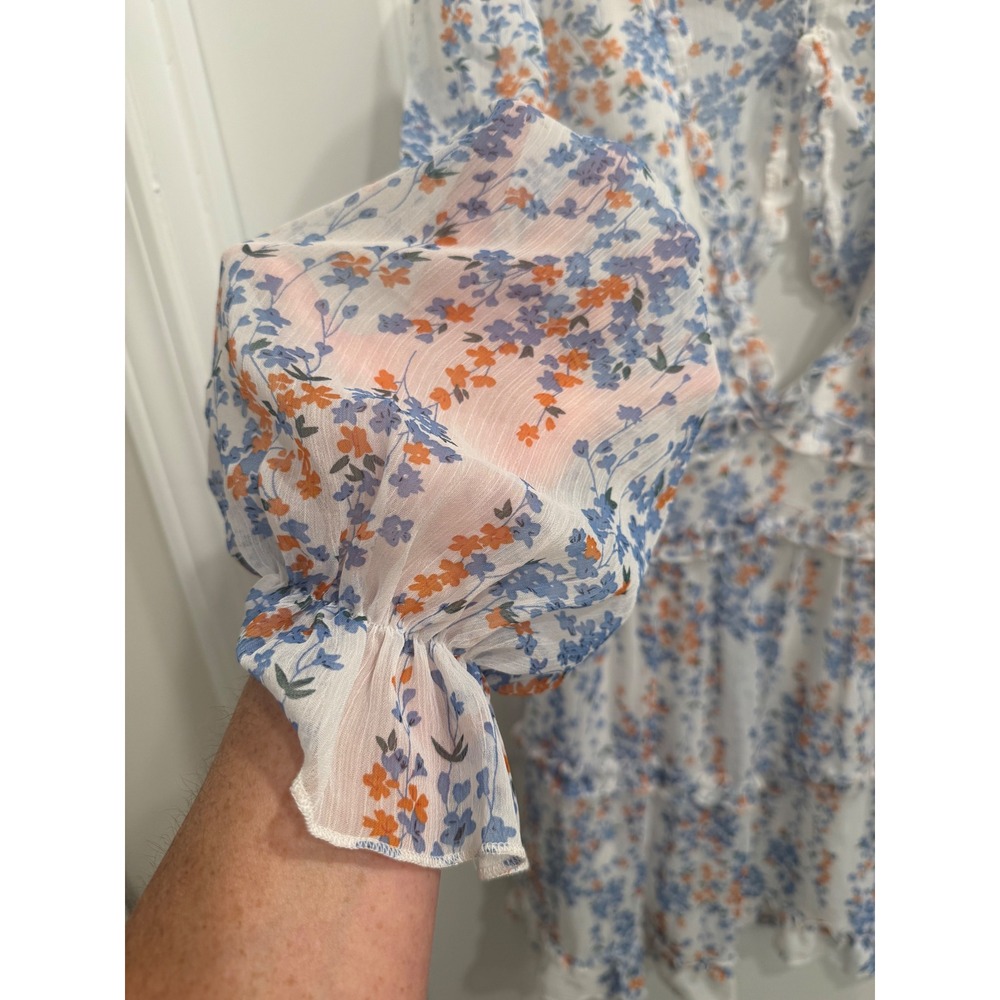 Floral Open Back Ruffle Mini Dress Cottagecore Boho Long Sleeve Women's Large - Picture 5 of 11